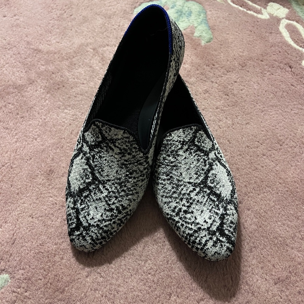 Black and White Snakeskin Rothy’s Almond Loafer - Picture 1 of 6